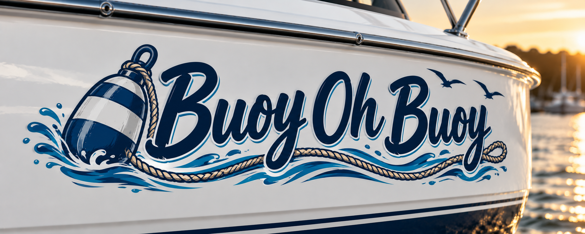 Buoy Oh Buoy printed boat name sticker mockup