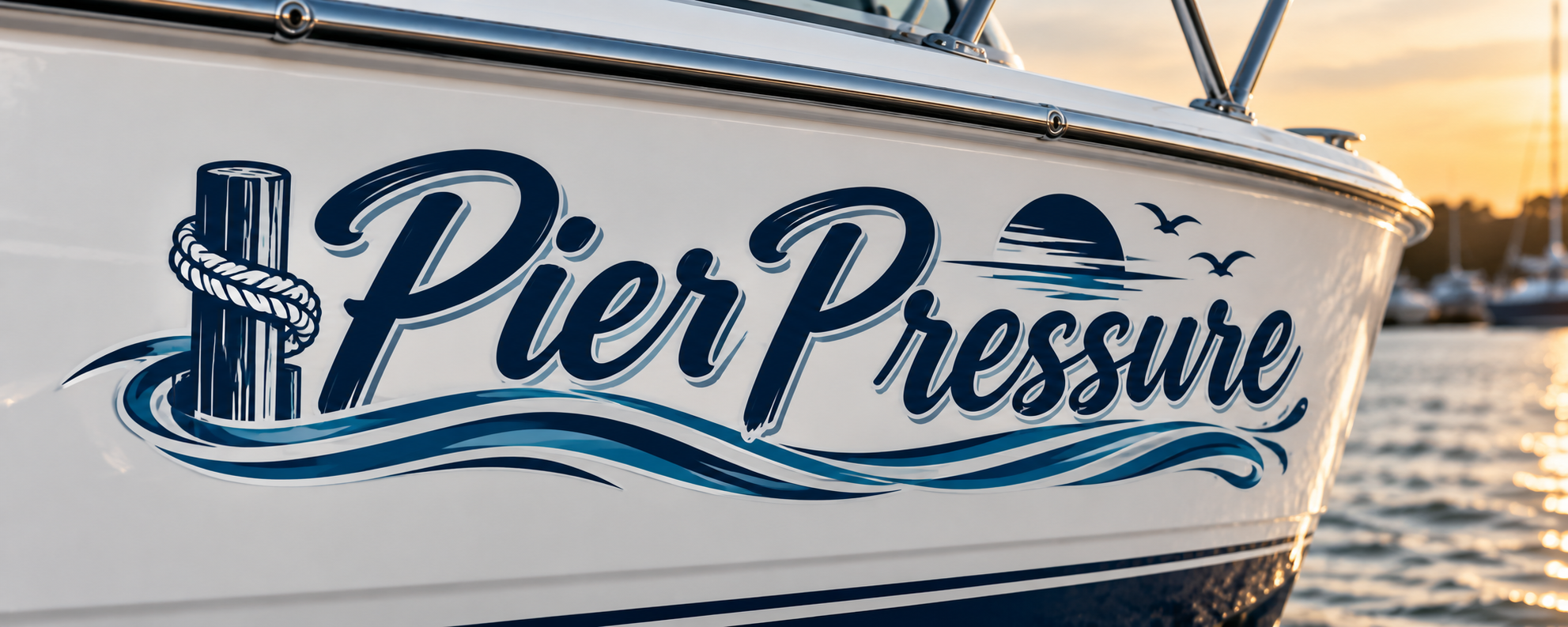 Pier Pressure printed boat name sticker mockup