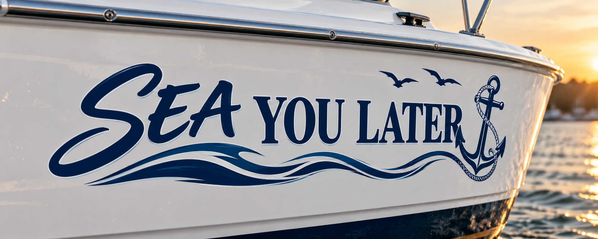 Sea You Later printed boat name sticker mockup