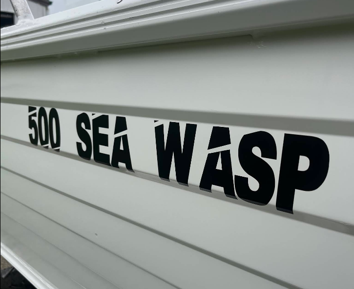 500 Sea Wasp boat name stickers — custom boat stickers on vessel hull