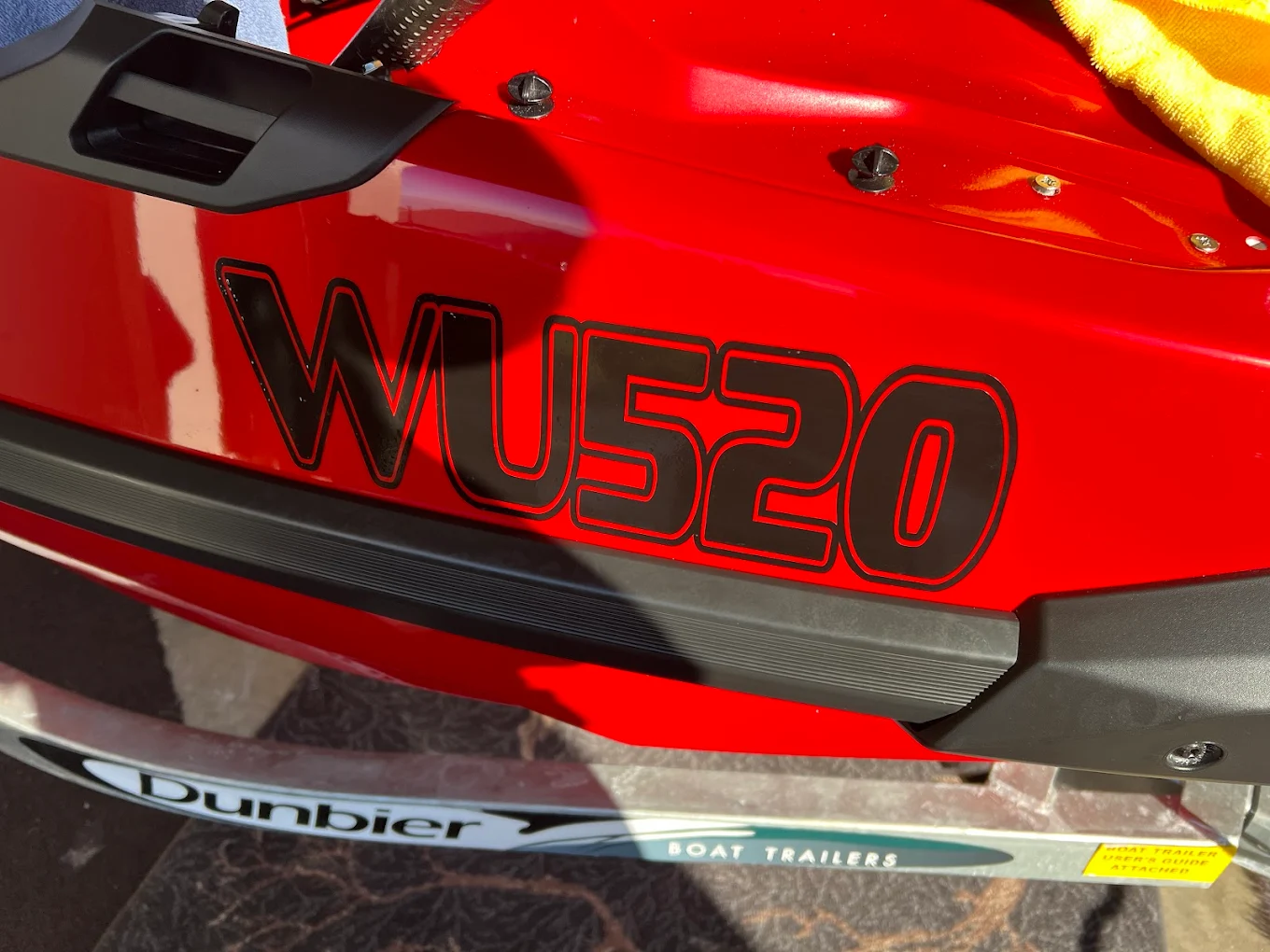 PWC registration sticker close-up – marine vinyl on jetski